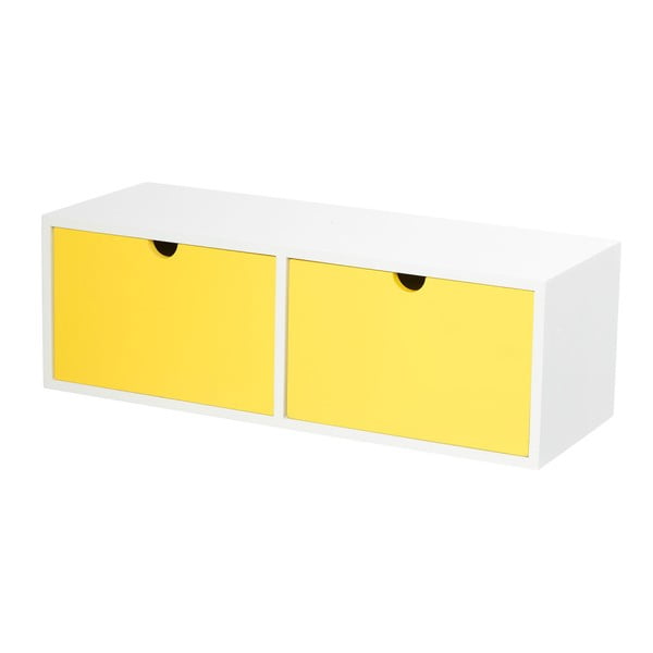Bílo-žlutý nástěnný odkládací stolek se 2 zásuvkami Furniteam Design