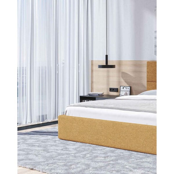 Kollane polsterdatud kaheinimesevoodi koos voodipõhja ja panipaigaga 180x200 cm Bufo - MESONICA-image-4