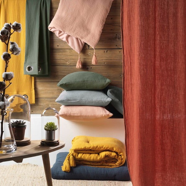 Tellisevärvi pikendatud musliinist voodipesu kaheinimesevoodile 220x240 cm Angelia - douceur d'intérieur-image-3