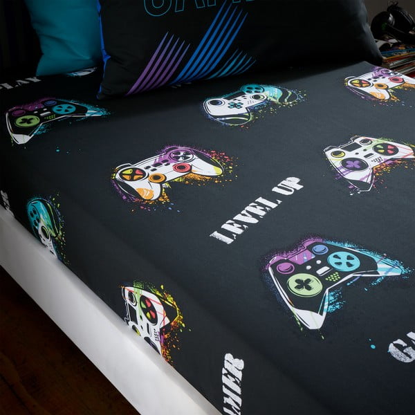 Must laste voodilina üheinimesevoodile 90x190 cm Game Over - Catherine Lansfield-image-1