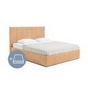 Sinepivärvi polsterdatud kaheinimesevoodi koos madratsi, voodipõhja ja panipaigaga 180x200 cm Thessa Bold Line - Bonami Selection