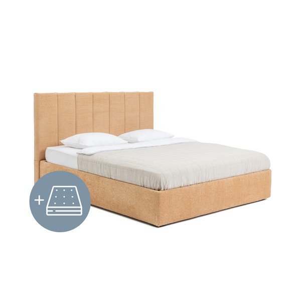 Sinepivärvi polsterdatud kaheinimesevoodi koos madratsi, voodipõhja ja panipaigaga 160x200 cm Thessa Bold Line - Bonami Selection