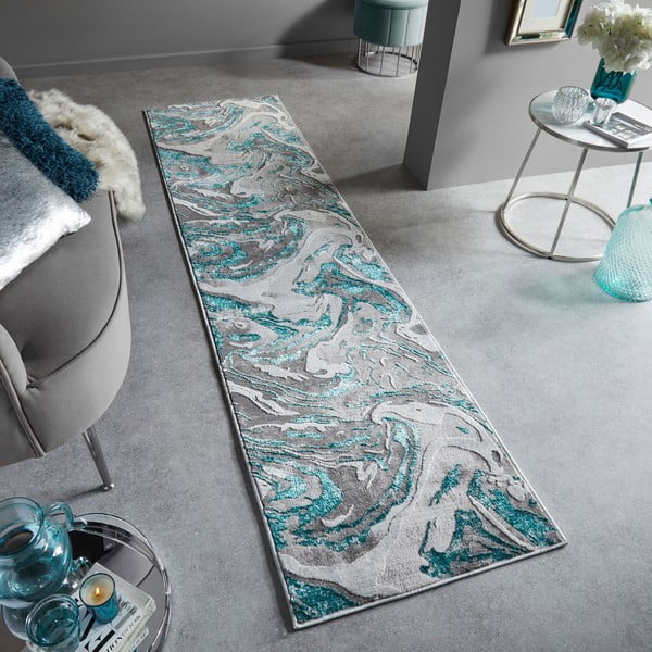 Hall-türkissinine koridorivaip 60x230 cm Marbled - Flair Rugs-image-1