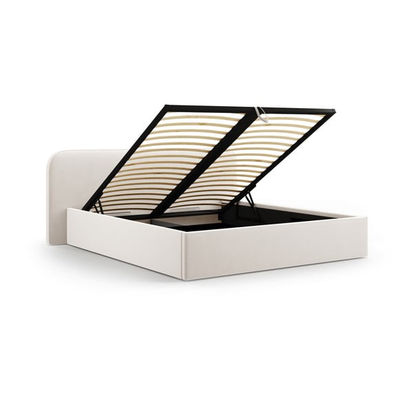 Elevandiluu värvi polsterdatud kaheinimesevoodi koos panipaiga ja voodipõhjaga 160x200 cm Elizabeth - Micadoni-image-2