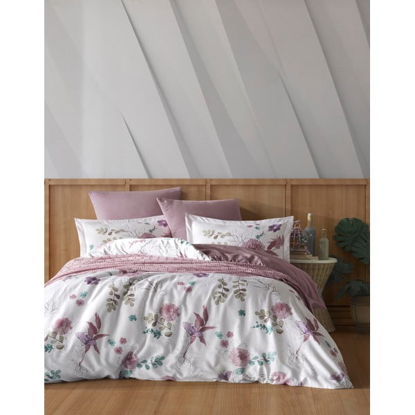 Valge ja roosa puuvillane voodipesu kaheinimesevoodile 200x200 cm Larin - Mijolnir