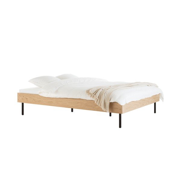 Kaheinimesevoodi puitlaastplaadist, tammepuust dekooriga, ilma peatsita ja liistudest raamiga, 180x200 cm, naturaalses värvitoonis Streiko - noo.ma