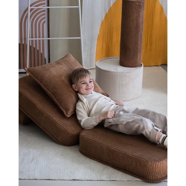 Pruun velvetist laste diivanipadi Block - Wigiwama-image-1