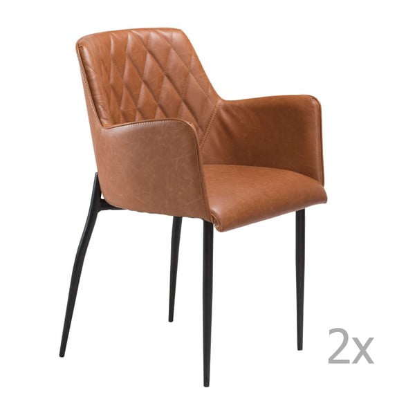 Sada 2 hnědých jídelních židlí s područkami DAN– FORM Rombo Faux