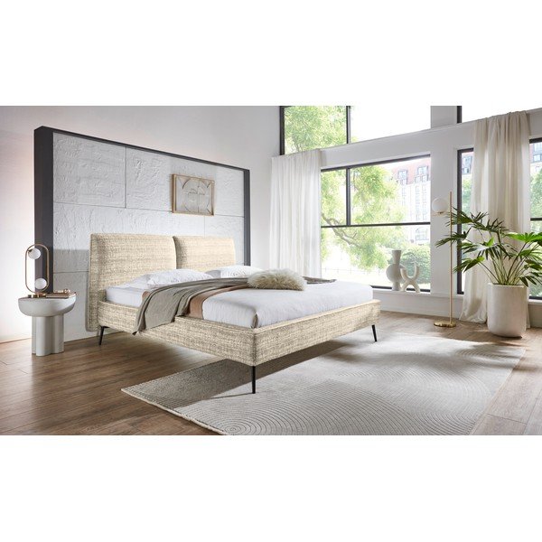 Beež polsterdatud kaheinimesevoodi ilma liistudest raamita 200x200 cm Infinity - Meise Möbel-image-1
