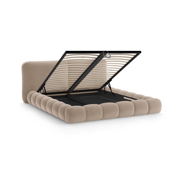 Helepruun polsterdatud kaheinimesevoodi koos panipaiga ja voodipõhjaga 160x200 cm Solange - Micadoni-image-2