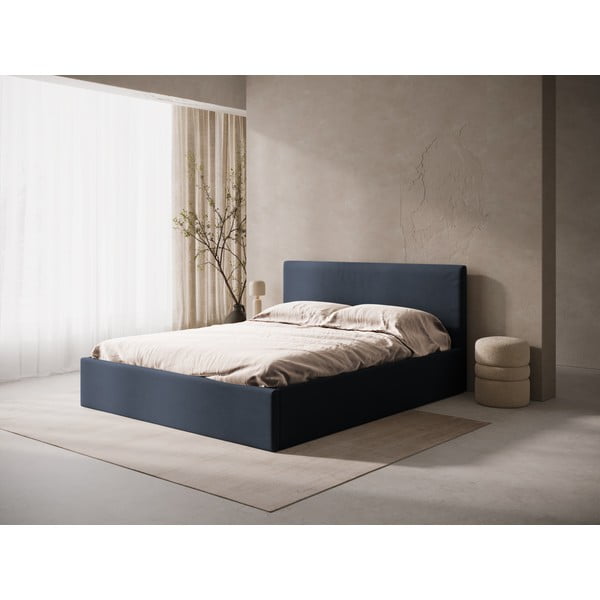 Tumesinine polsterdatud kaheinimesevoodi panipaigaga/ilma peatsita, koos raamiga 140x200 cm Susan – Micadoni-image-1