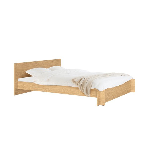 Kaheinimesevoodi puitlaastplaadist/vineerist tammepuust dekooriga ja liistudest raamiga 180x200 cm naturaalses värvitoonis Valt - noo.ma