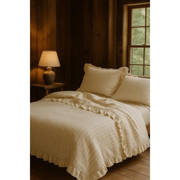 Beež Renforcé puuvillast voodipesu üheinimesevoodile 140x200 cm Amalia Striped - Mila Home Luxury