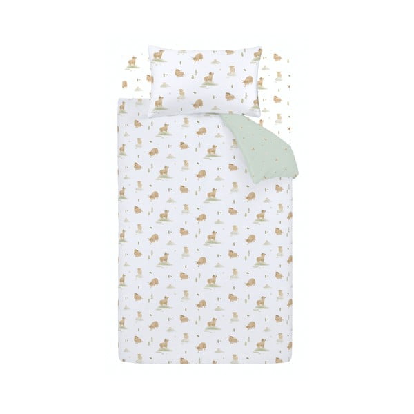 Valge/roheline puuvillane laste voodipesu üheinimesevoodile 135x200 cm Mini Moo Cow - Bianca