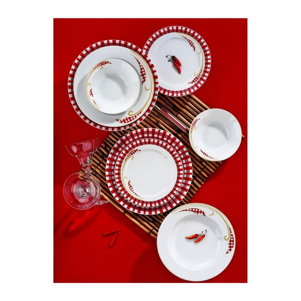 Porcelánový talířový set Yasemin Red, 24 ks