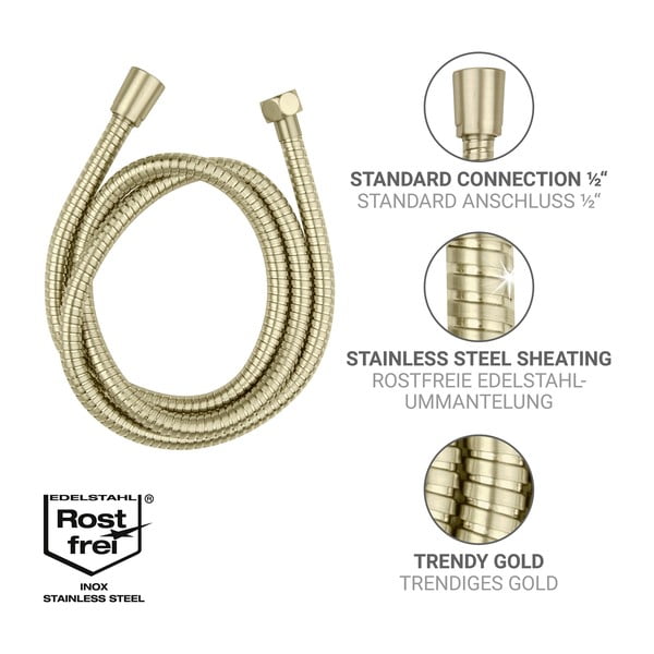 Matt kuldne roostevabast terasest dušivoolik 150 cm Brass - Wenko-image-2