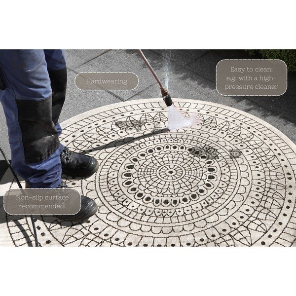 Must ja kreemjas õuevaip , ⌀ 140 cm Porto - NORTHRUGS-image-4
