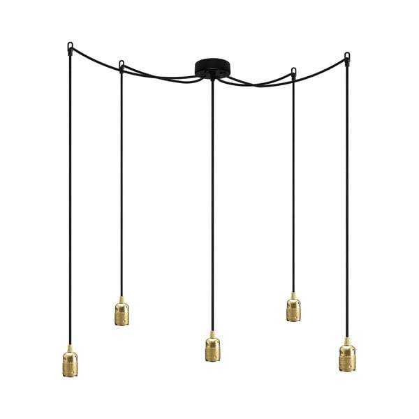 Závěsné svítidlo s 5 černými kabely a objímkou ve zlaté barvě Bulb Attack Uno