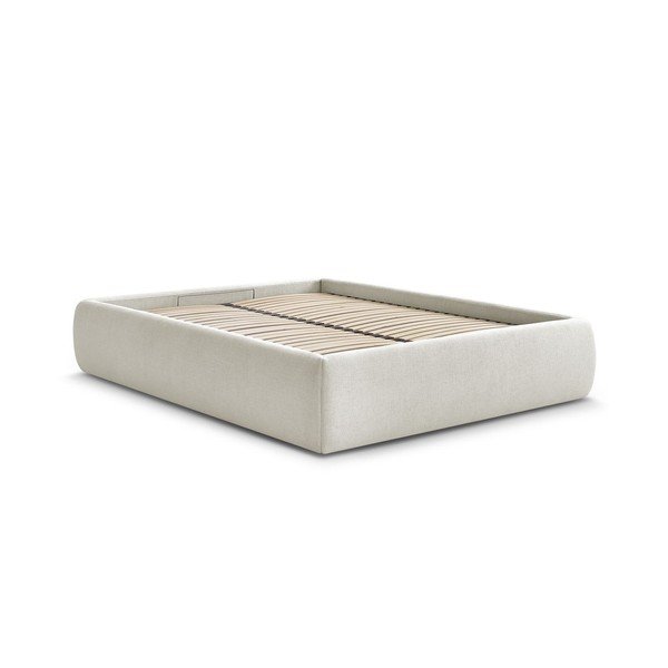 Beež polsterdatud kaheinimesevoodi koos panipaiga ja voodipõhjaga, ilma peatsita 160x200 cm Inera - Bobochic Paris