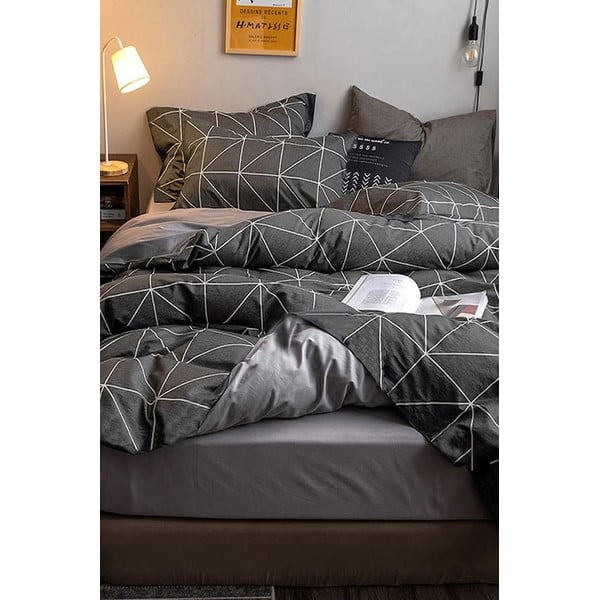Tumehall puuvillane voodipesu kaheinimesevoodile/ pikendatud voodile koos linaga 200x220 cm - Mila Home