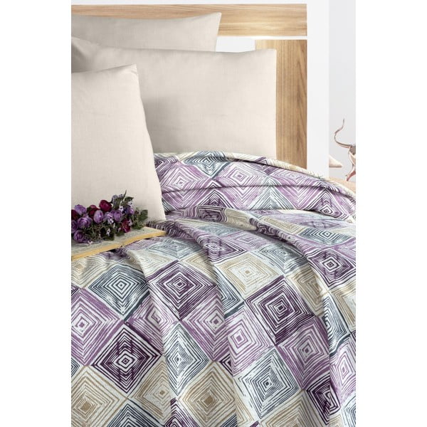 Lilla-kreem puuvillane voodikate 200x230 cm Pique - Mila Home-image-1