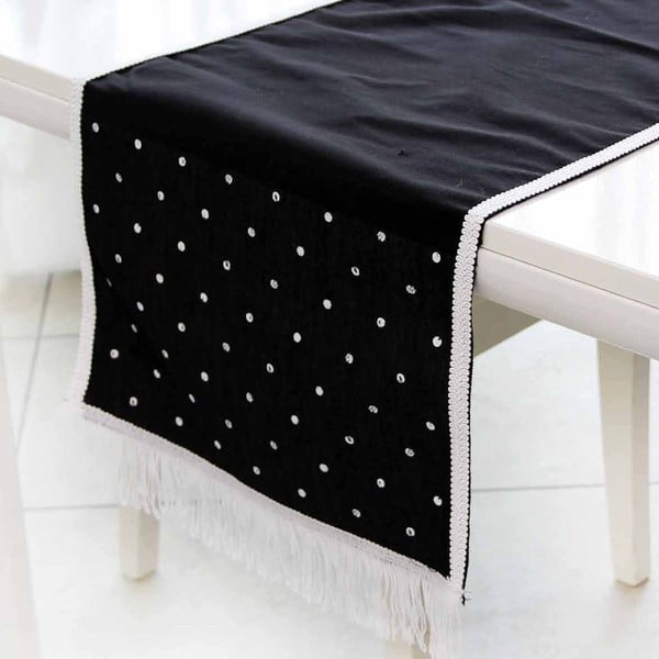 Běhoun na stůl Mode, 35x140 cm, černý s puntíky