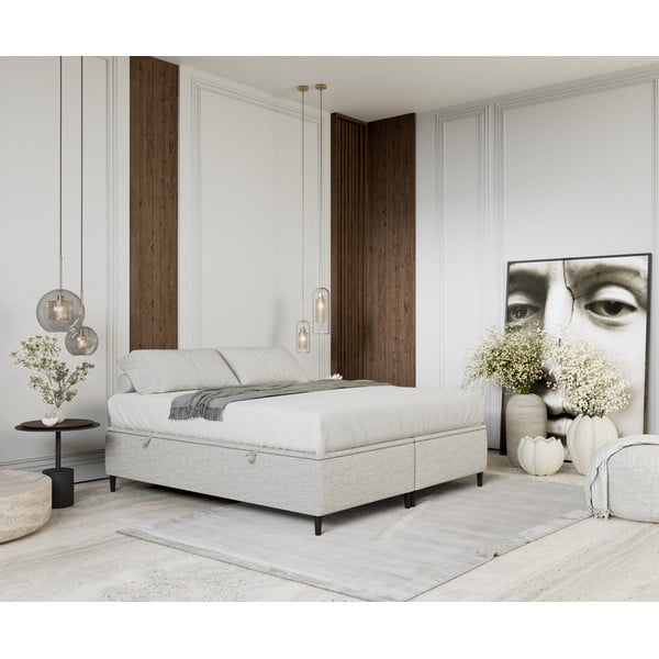 Helehall polsterdatud kaheinimese voodi koos panipaigaga 160x200 cm Tate - Maison de Rêve-image-1