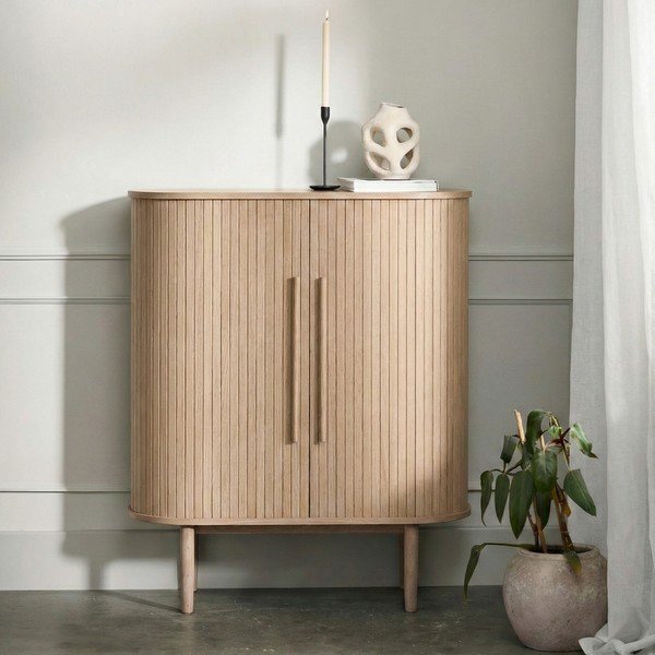 Tammepuust kapp lükandustega heledas naturaalses värvitoonis 100x118x40 cm Meta - Unique Furniture-image-1