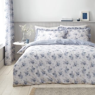Valge-sinine laiendatud voodipesu 230x220 cm Lucie Floral Frill - Catherine Lansfield