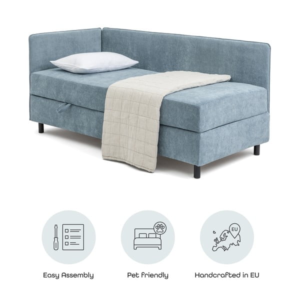 Sinine polsterdatud üheinimesevoodi koos panipaiga ja madratsiga 120x200cm Avela - Bonami Selection-image-4