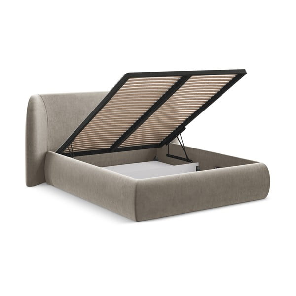 Pruunikashall polsterdatud kaheinimesevoodi koos voodipõhja ja panipaigaga 180x200cm Hauke - Makamii-image-2