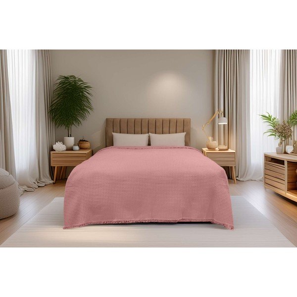 Roosa puuvillane voodikate 140x200 cm Waffle - Mijolnir-image-1