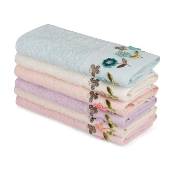 Sada 6 barevných ručníků z čisté bavlny Bali, 30 x 50 cm