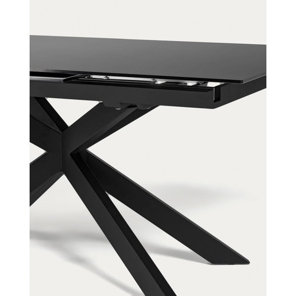 Must kokkupandav söögilaud klaasist lauaplaadiga 90x210 cm Atminda - Kave Home-image-2
