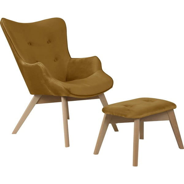 Sinepi värvi sametist tugitool koos jalatoega Niko - Ropez