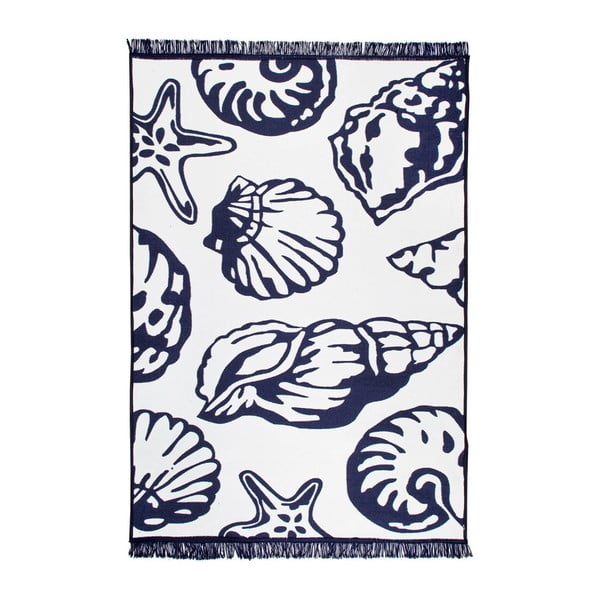 Modro-bílý oboustranný koberec Oyster, 140 x 215 cm