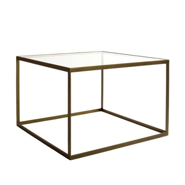 Zlatý konferenční stolek s čirým sklem Kureli Kubisto, 60x60cm