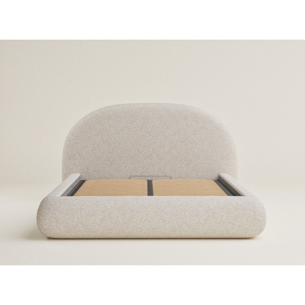 Kreemikas polsterdatud kaheinimesevoodi panipaiga ja liistudest raamiga 160x200 cm Maumere - Maison de Rêve-image-2