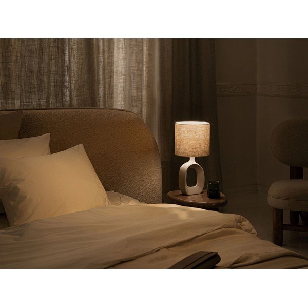 Kreem polsterdatud kaheinimesevoodi koos panipaiga ja voodipõhjaga 200x200 cm Ovalo - Micadoni-image-1