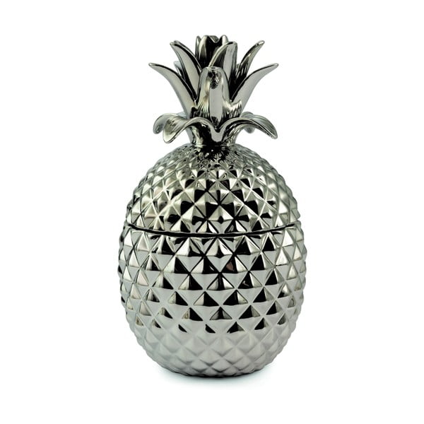 Dekorativní dóza stříbrné barvy ve tvaru ananasu, 27 cm