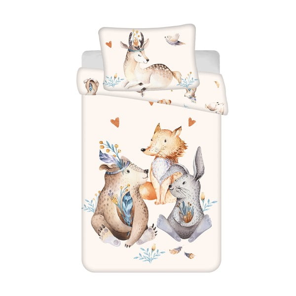 Beež puuvillane laste voodipesu 100x135 cm Animals "Woodland" - Jerry Fabrics