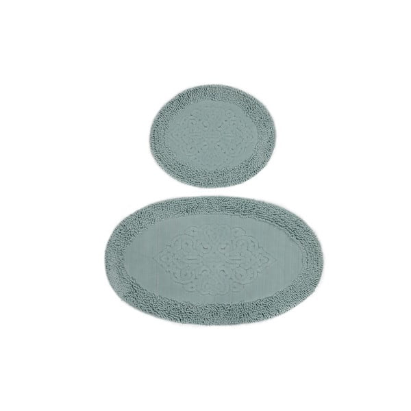 Sada 2 zelených bavlněných koupelnových předložek Confetti Bathmats Piante Oval Mint