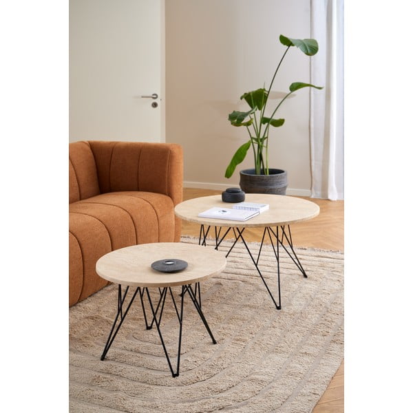 Beež ümmargune marmorimitatsiooniga diivanilaud ø 55 cm Prunus - Actona-image-1