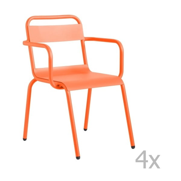 Sada 4 oranžových zahradních židlí s područkami Isimar Biarritz