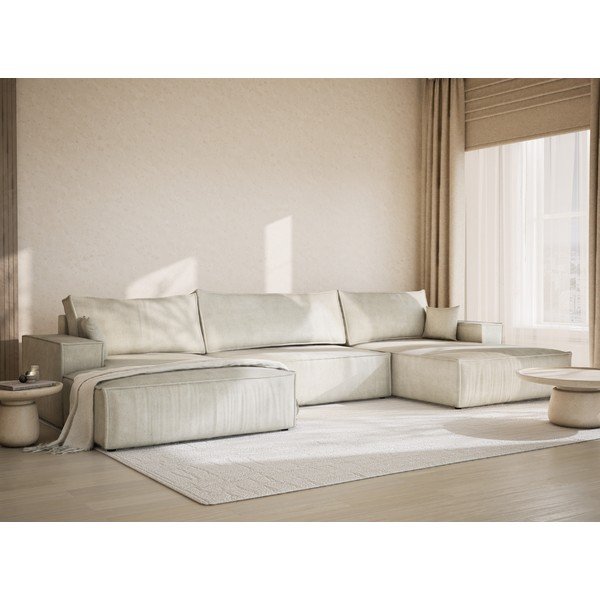 Kreemjas šenilldiivanvoodi/panipaigaga nurgadiivan (U-kujuline) Kyoto - Maison de Rêve-image-1