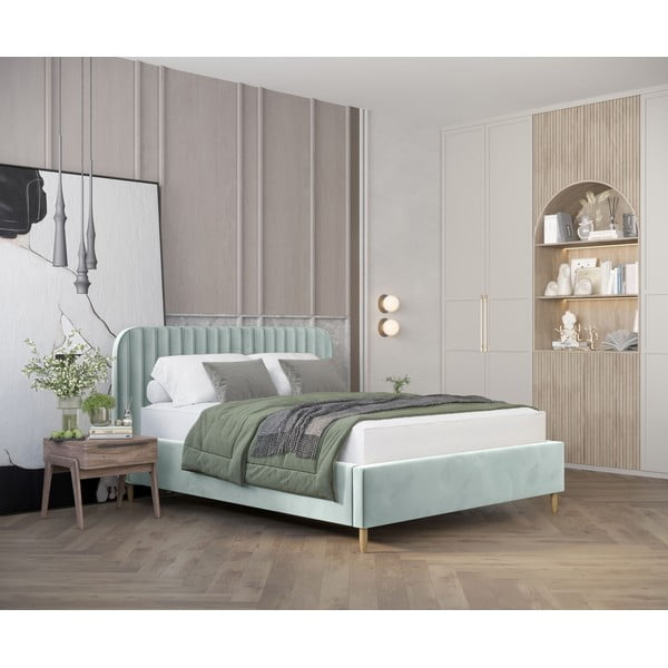 Mündivärvi polsterdatud kaheinimesevoodi koos voodipõhja ja panipaigaga 160x200cm Noto - Maison de Rêve-image-1