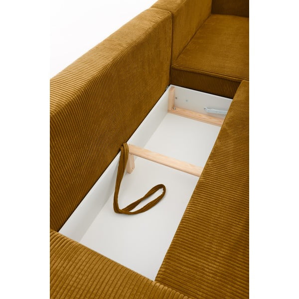 Hořčicově žlutá manšestrová variabilní rozkládací rohová pohovka Bonami Selection Bowie-image-1