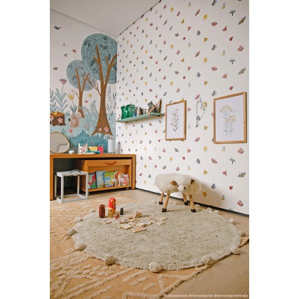 Heleroheline pestav käsitsi kootud puuvillane laste vaip ø120 cm Bubbly Olive - Lorena Canals-image-3