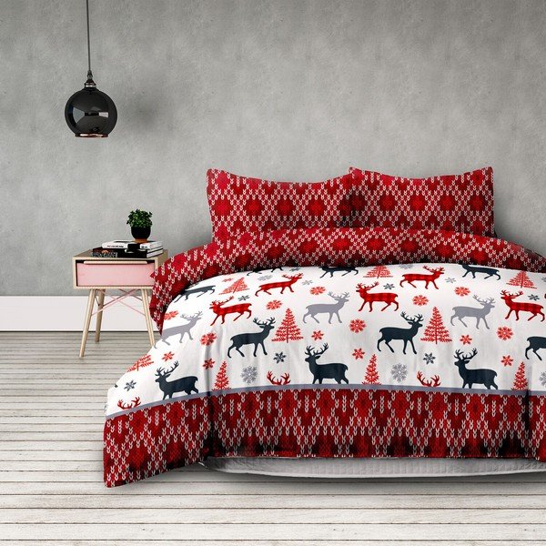 Flanelové povlečení na dvoulůžko AmeliaHome Winter Reindeer, 200 x 220 cm + 70 x 90 cm-image-1