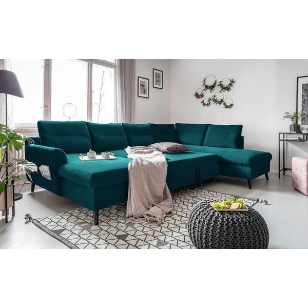 Türkiissinine sametine U-kujuline diivanvoodi, paremas nurgas Stylish Stan - Miuform-image-4